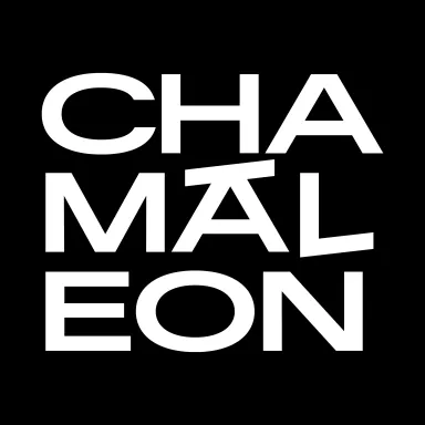 Chameleon logo in bold white letters on a black background.