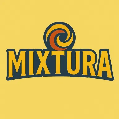 Mixtura logo with bold yellow and dark blue text on a yellow background.