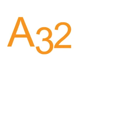 Large orange text "A32" on a white background.