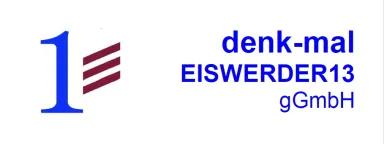 Blue “1” with three maroon lines, and blue text “denk-mal EISWERDER13 gGmbH”.