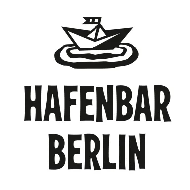 Logo with a paper boat on water above the text "HAFENBAR BERLIN" in bold letters.