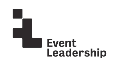 Schwarzes Event Leadership Logo mit stilisiertem Treppensymbol.
