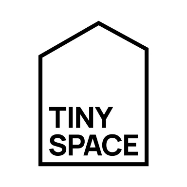Tiny Space logo with text inside a simple house outline