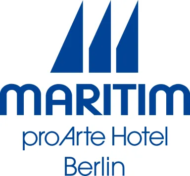 Maritim proArte Hotel Berlin logo in blue text with three blue sail shapes above.