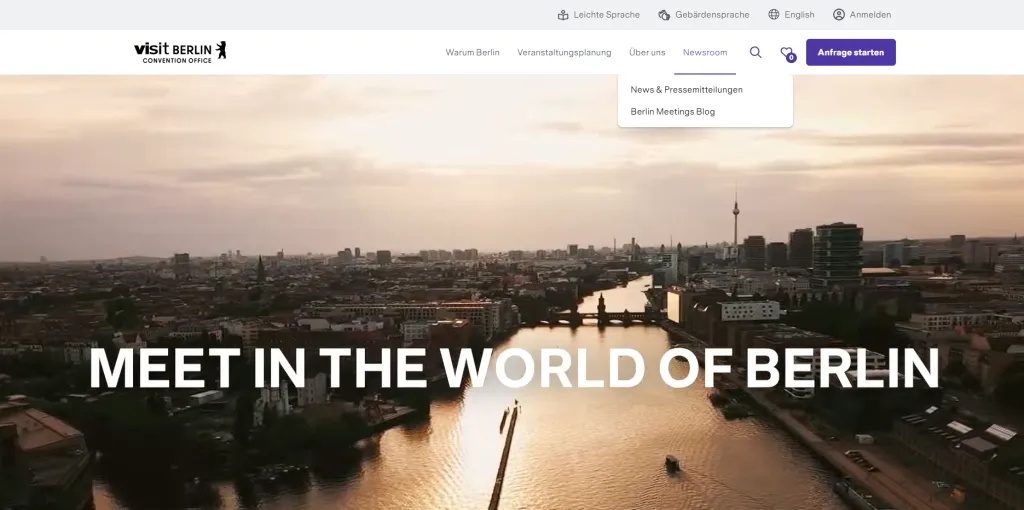Screenshot der Website "Meet in the world of Berlin"